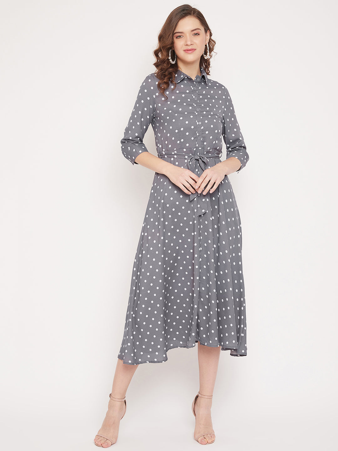 Women Grey Printed Shirt Dress