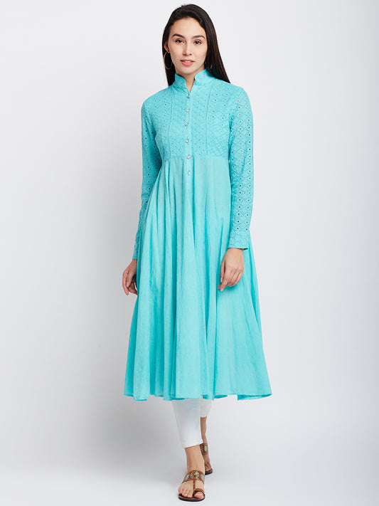 Blue Color Chikankari Anarkali Kurta