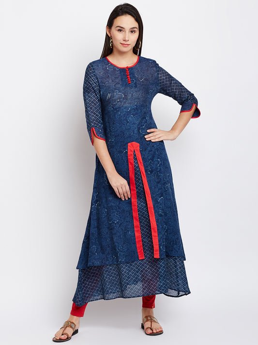 Blue and Red Double Layered Kurta