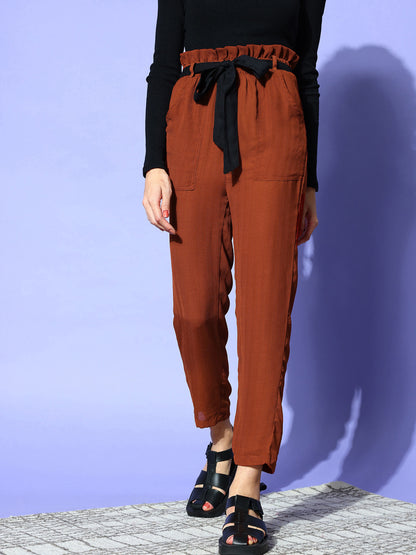 PANIT Women  Rust Solid All in the Details Trousers