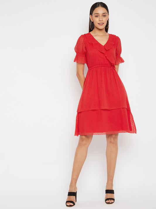 Women Red layered wrap Dress
