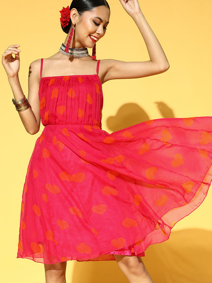 Pink & Orange Georgette A-Line Dress