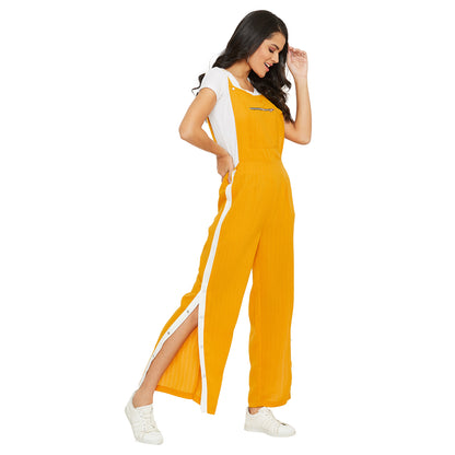 Mustard solid dungarees with side stripes detail