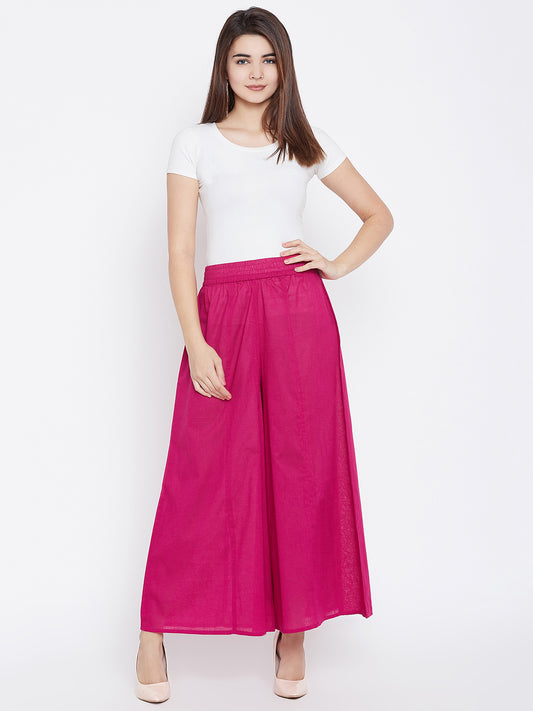 Women Magenta Flared Solid Palazzos