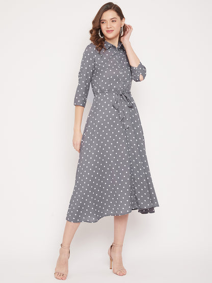 Women Grey Printed Shirt Dress