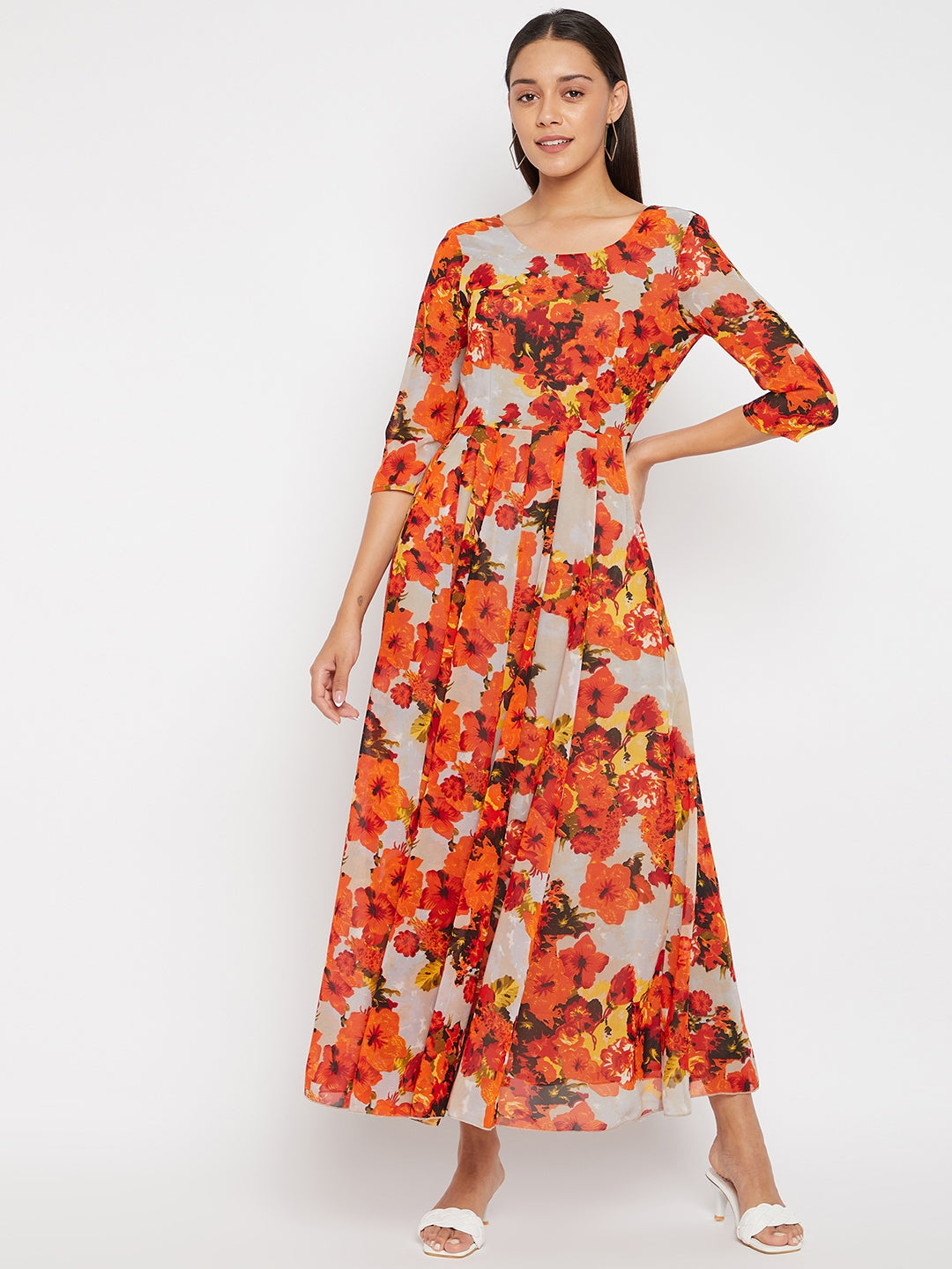 Multicoloured Floral Print Maxi Dress