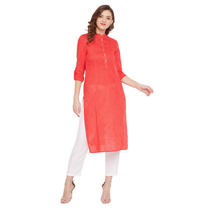 Women red pin tuck solid kurta