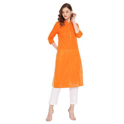 Women orange pin tuck solid kurta