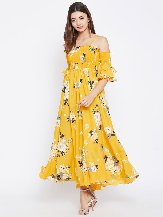 Women Yellow Floral Print Maxi Dress