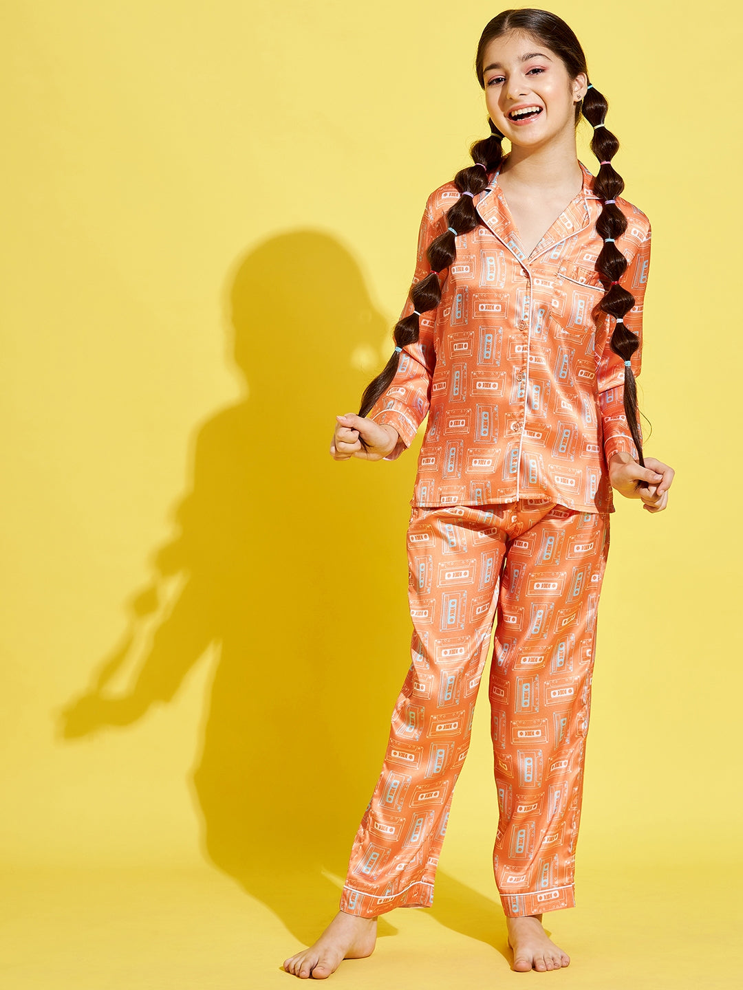 Cherry Jerry Girls Orange White Printed Night suit