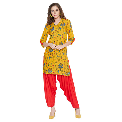 Women's Rayon Straight Kurta and Patiala Set