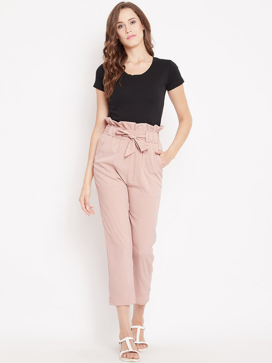 Women's solid rose gold pleated high waist trouser