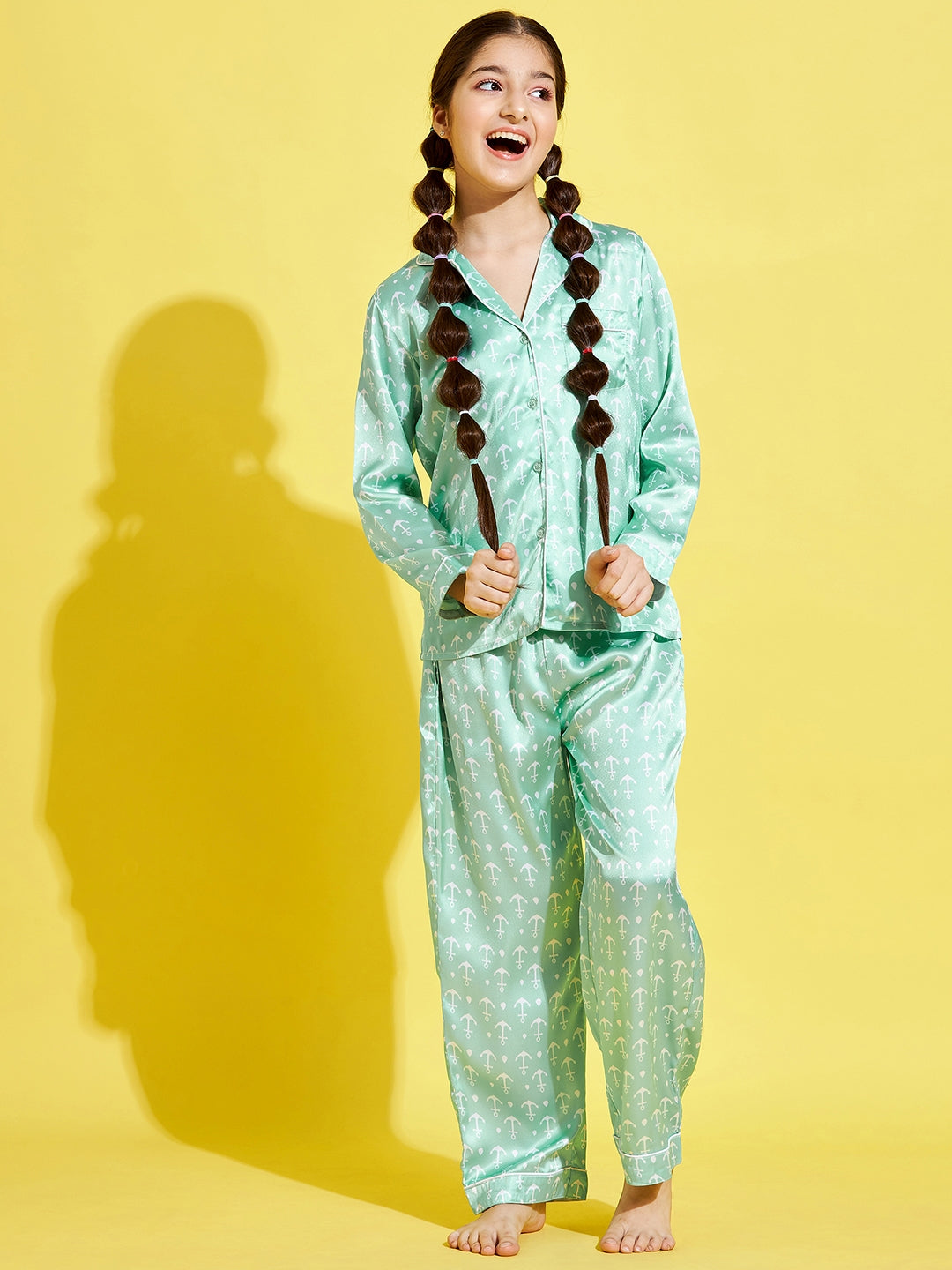 Cherry Jerry Girls Turquoise Blue Printed Nightsuit