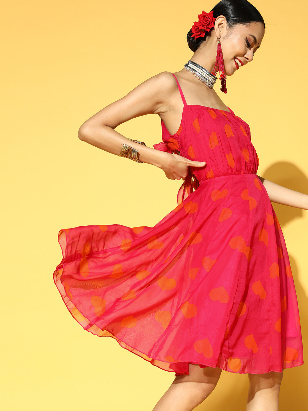 Pink & Orange Georgette A-Line Dress