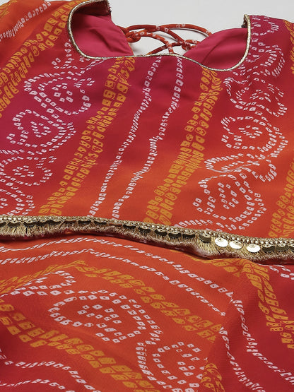PANIT Orange Bandhani Printed Sequinned Kurta with Sharara & With Dupatta
