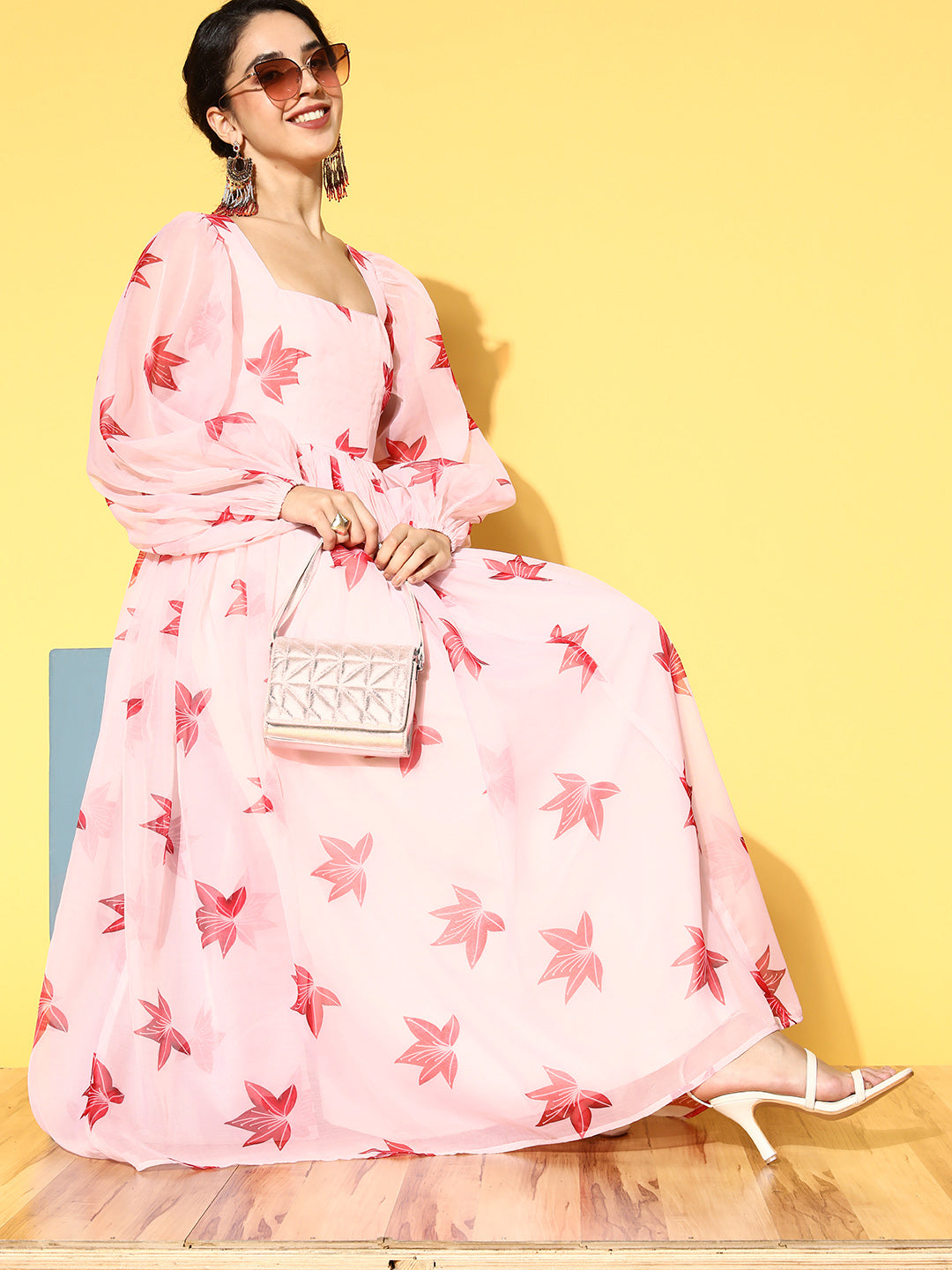PANIT Women Dress Peach Floral Swirling Volume Dress
