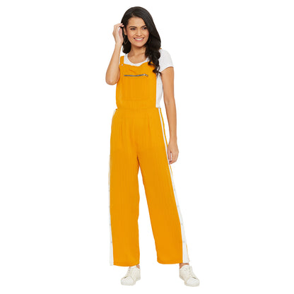 Mustard solid dungarees with side stripes detail