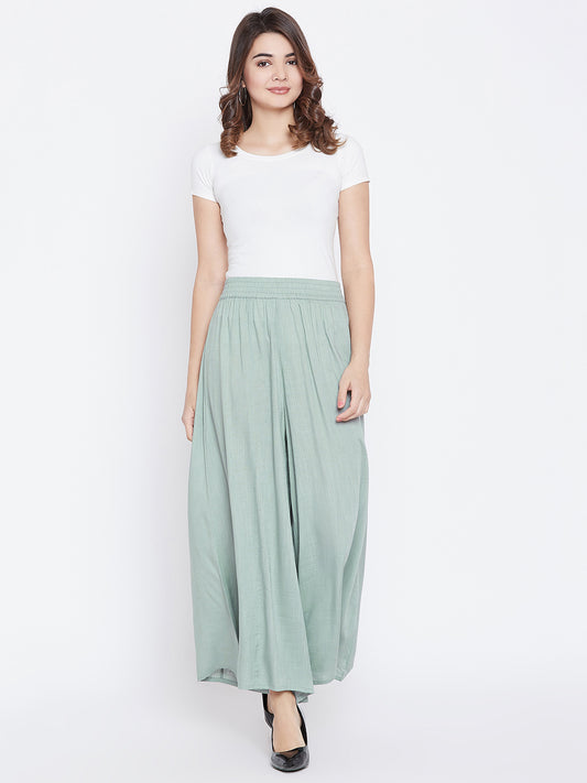 Women Green Solid Wide Leg Palazzos