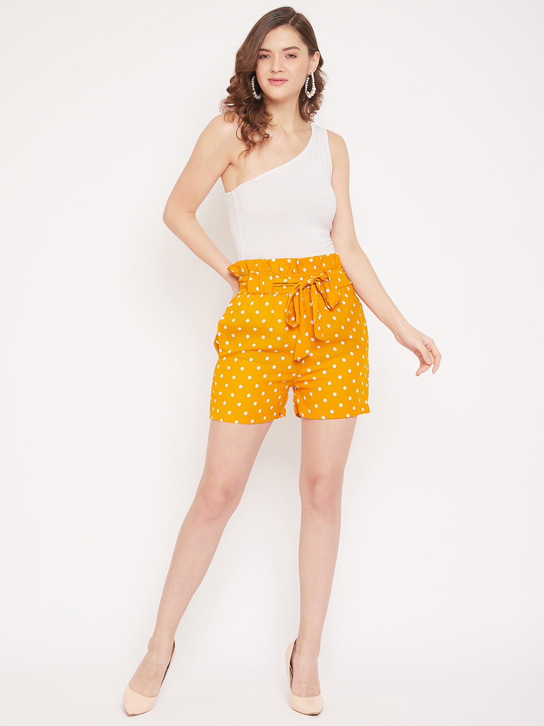Women Mustard Yellow Printed Loose Fit Regular Shorts
