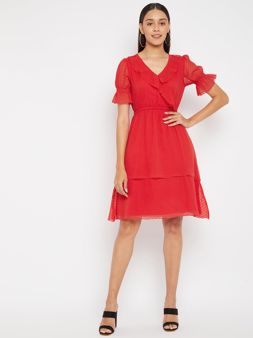 Women Red layered wrap Dress