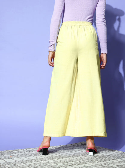 PANIT Women Bright Yellow Solid Wide Leg Trousers