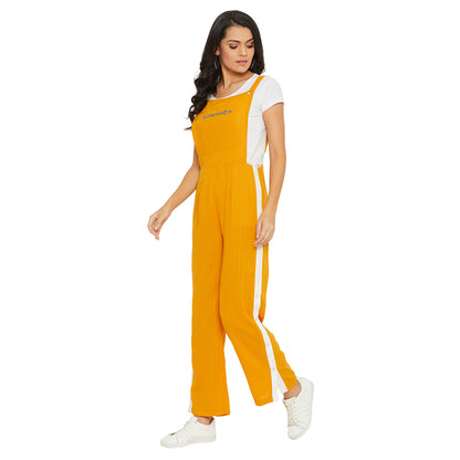 Mustard solid dungarees with side stripes detail