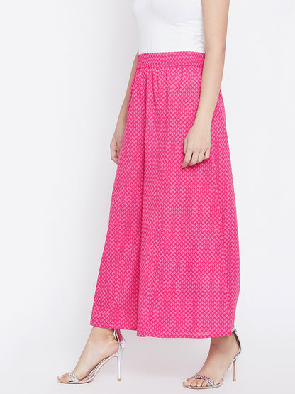 Women Magenta Printed Flared Palazzos