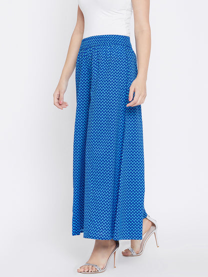 Women Blue Printed Flared Palazzos