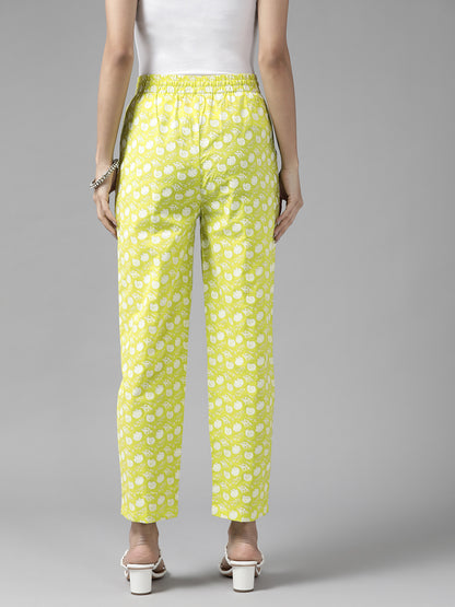 Women Lime green and white woven trousers