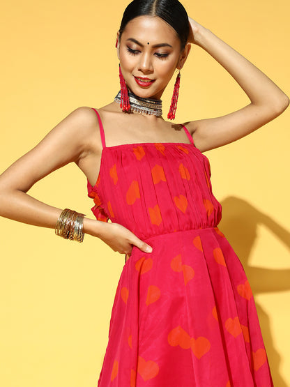 Pink & Orange Georgette A-Line Dress