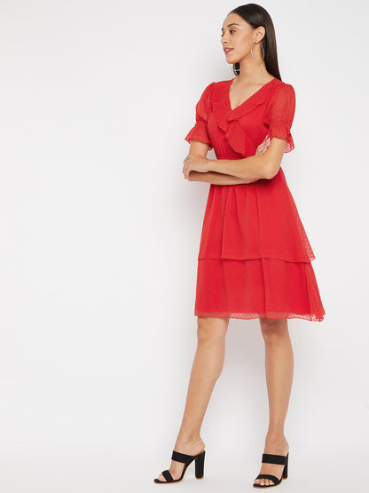 Women Red layered wrap Dress
