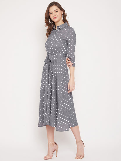 Women Grey Printed Shirt Dress