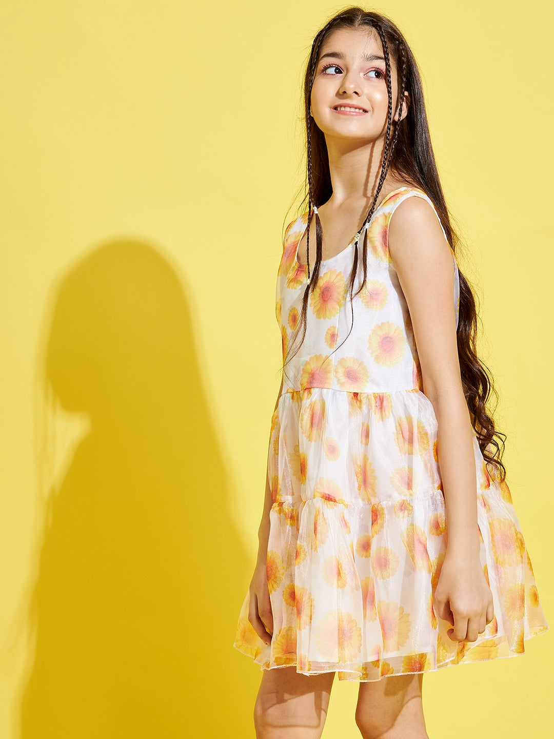 Girls Cream-Coloured & Yellow Floral Dress