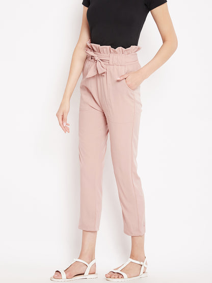 Women's solid rose gold pleated high waist trouser