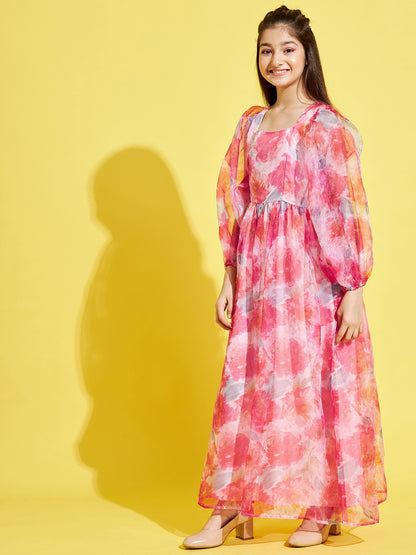 Pink-Coloured Floral Maxi Dress