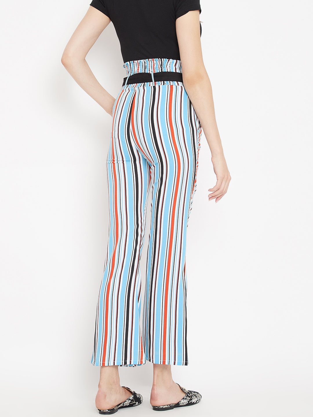 Women's white multicolour stripes print high waist bootcut trouser