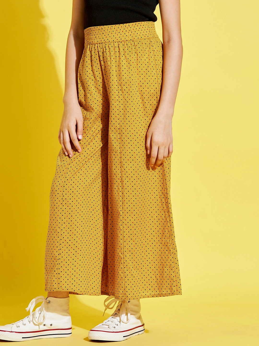 Cherry Jerry Girls Mustard Yellow Printed Relaxed cotton Trousers