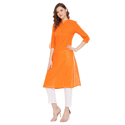 Women orange pin tuck solid kurta