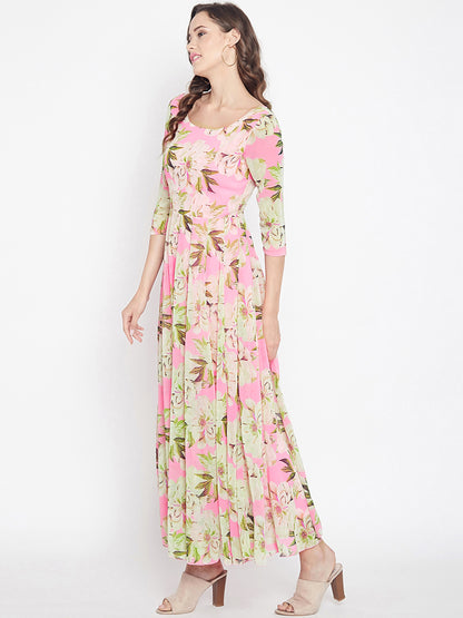 Women's Light pink Multi colour Floral print Maxi dress