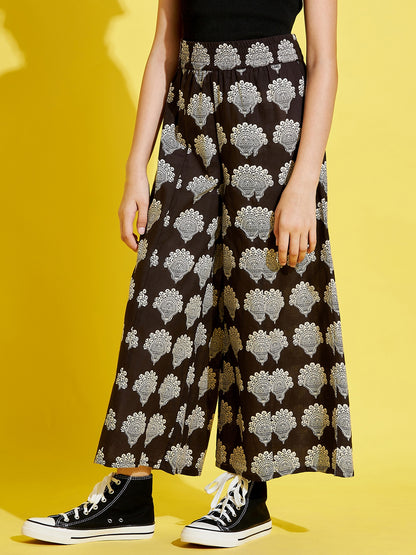Cherry Jerry Girls Black Ethnic Motifs Printed Relaxed Cotton Trousers