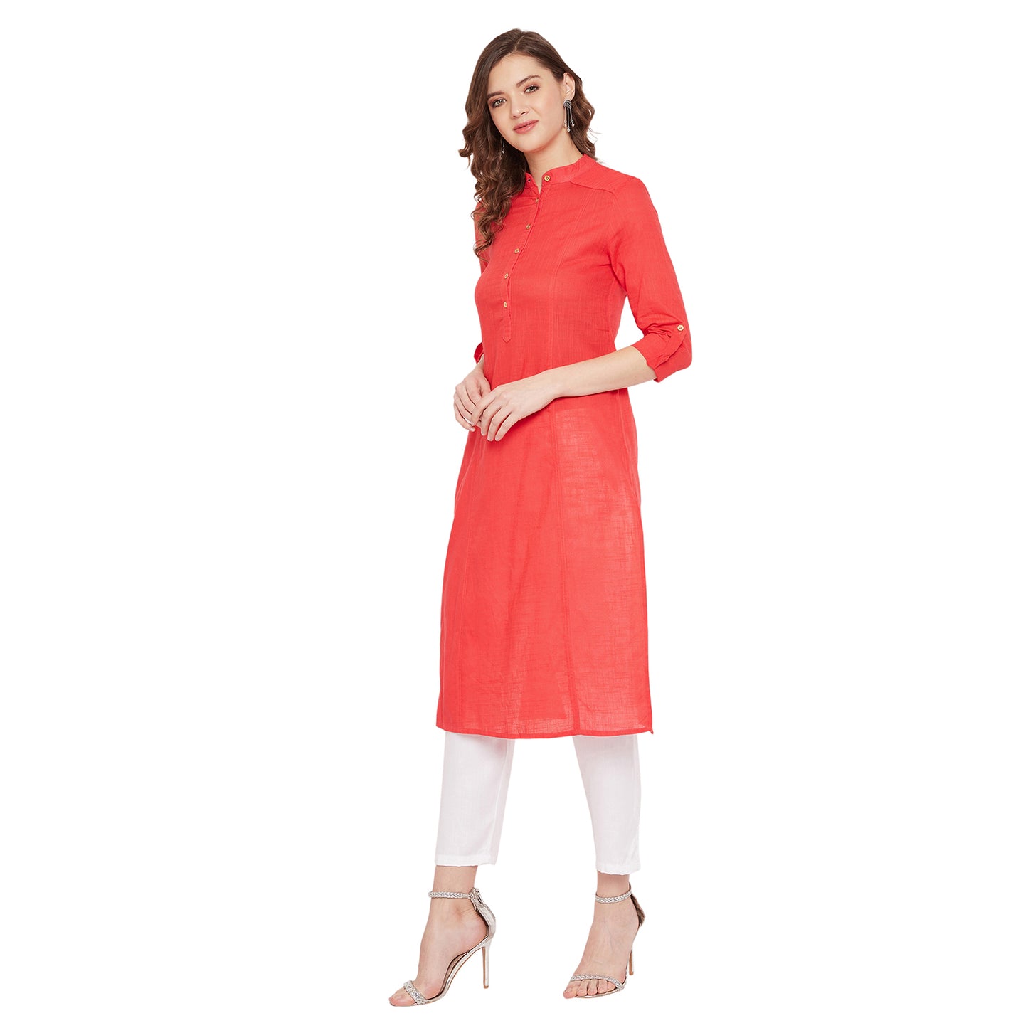 Women red pin tuck solid kurta