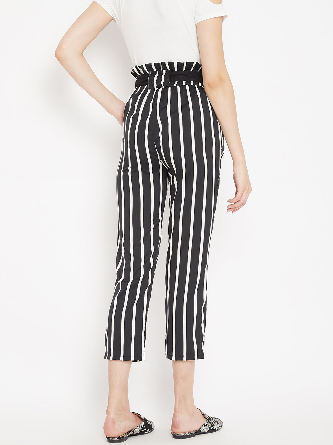 Women's black and white stripes high waist trouser