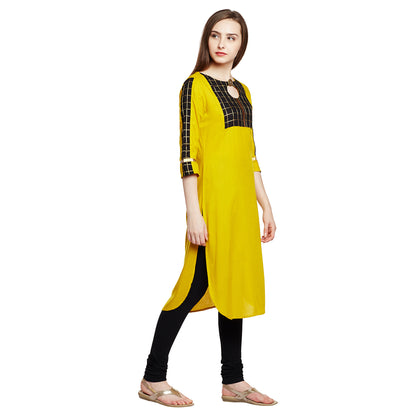 Mustard Color Kurta With Checkered Yoke