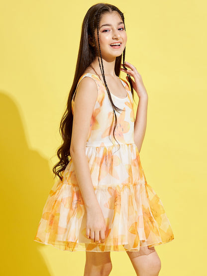 Girls Cream-Coloured & Yellow Floral Dress