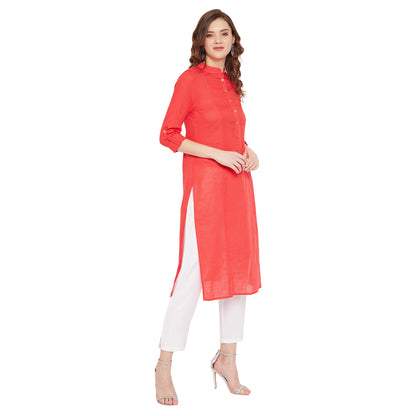 Women red pin tuck solid kurta