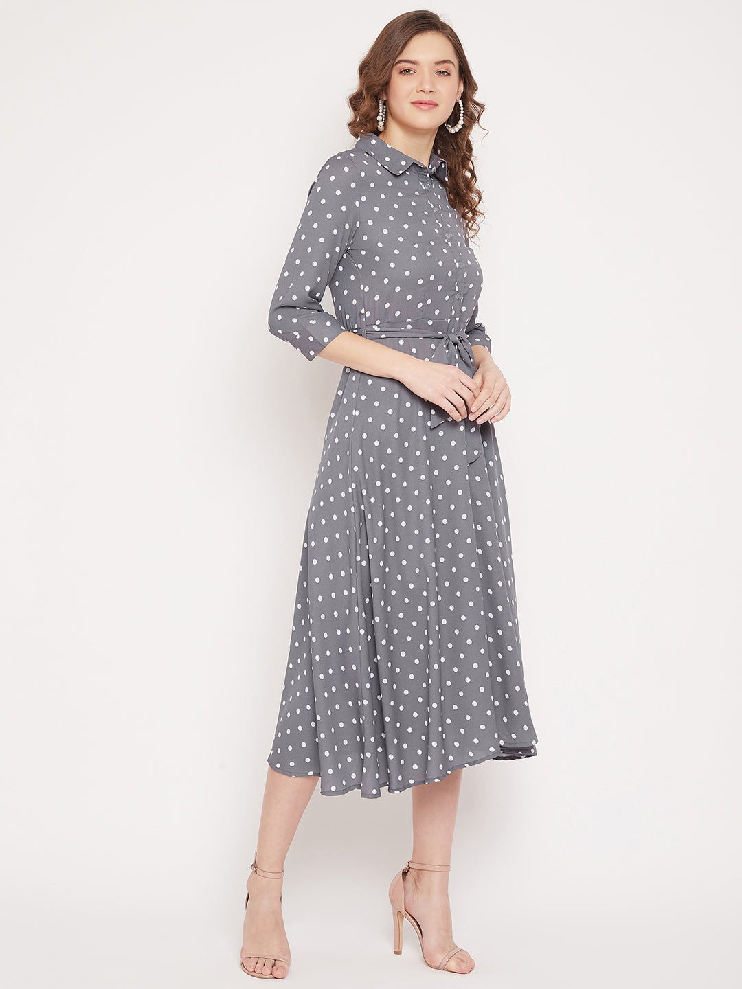 Women Grey Printed Shirt Dress