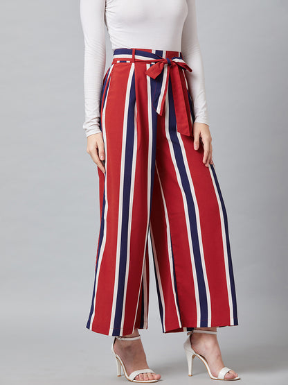 PANIT Women Red & Blue Striped Flared Trouser