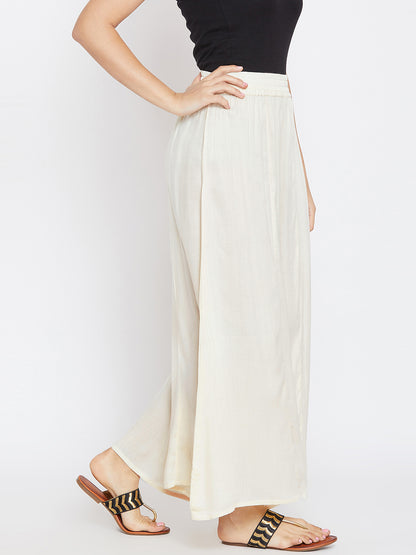 Women Off-White Flared Solid Palazzos