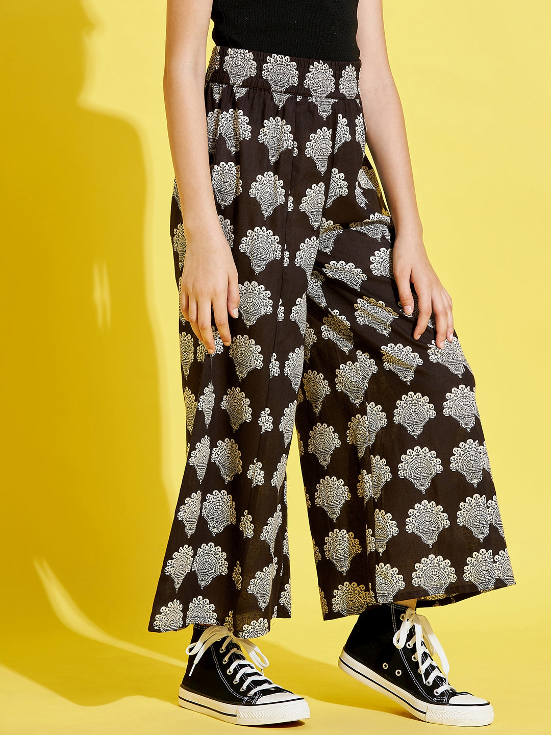 Cherry Jerry Girls Black Ethnic Motifs Printed Relaxed Cotton Trousers