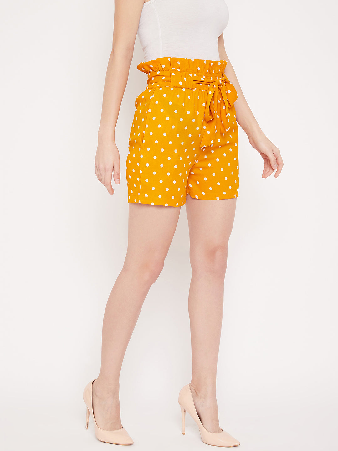 Women Mustard Yellow Printed Loose Fit Regular Shorts